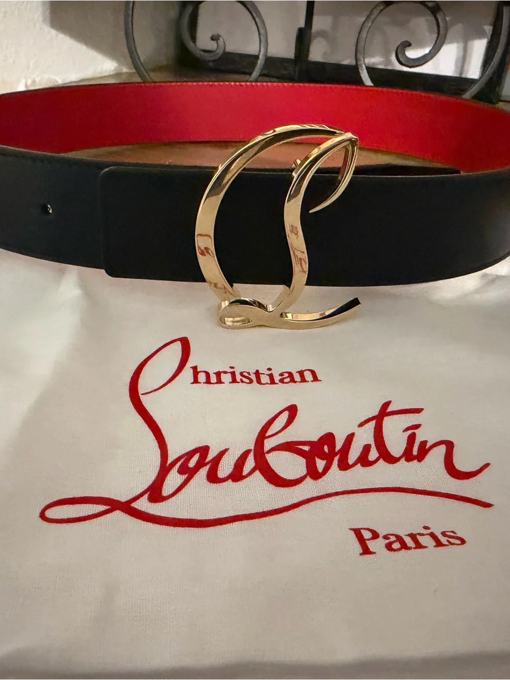 Christian Louboutin Black Leather Belt with Gold Signature Buckle - Picture 4 of 11